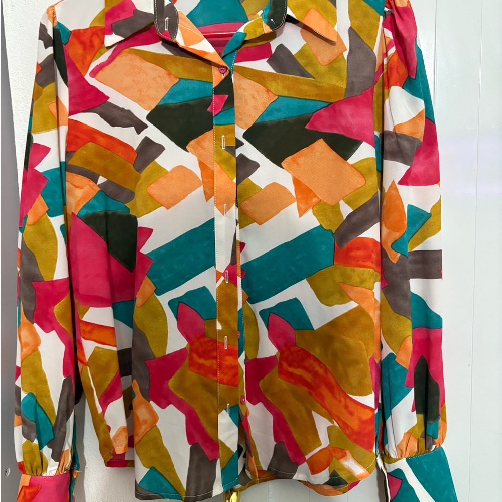 SHEIN Multicolored Graphic Button Down Blouse